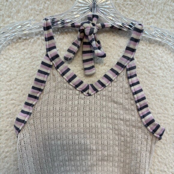 Y2K Vintage Crochet Knit Halter Crop Top XS Cream Ivory White Boho Fairy Grunge - Picture 3 of 7